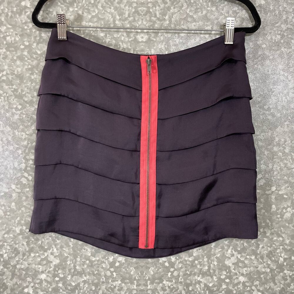 BB Dakota Purple Tiered Bold Pink Zipper Front Mini Skirt - Size 6 - Straight